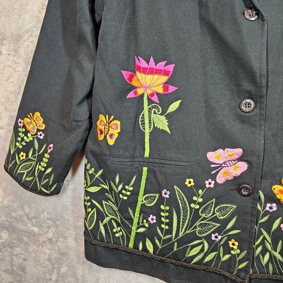 The Quaker Factory Embroidered Jacket Womens L Flwoers Butterflies floral retro - Picture 11 of 12
